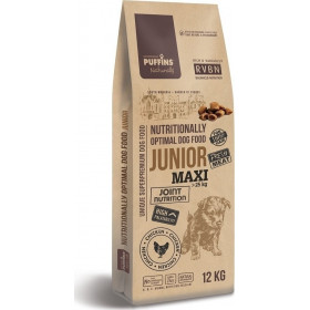 Супер премиум храна Puffins Maxi Junior - за подрастващи кученца от големите породи, със 76% прясно месо годно за човешка консумация